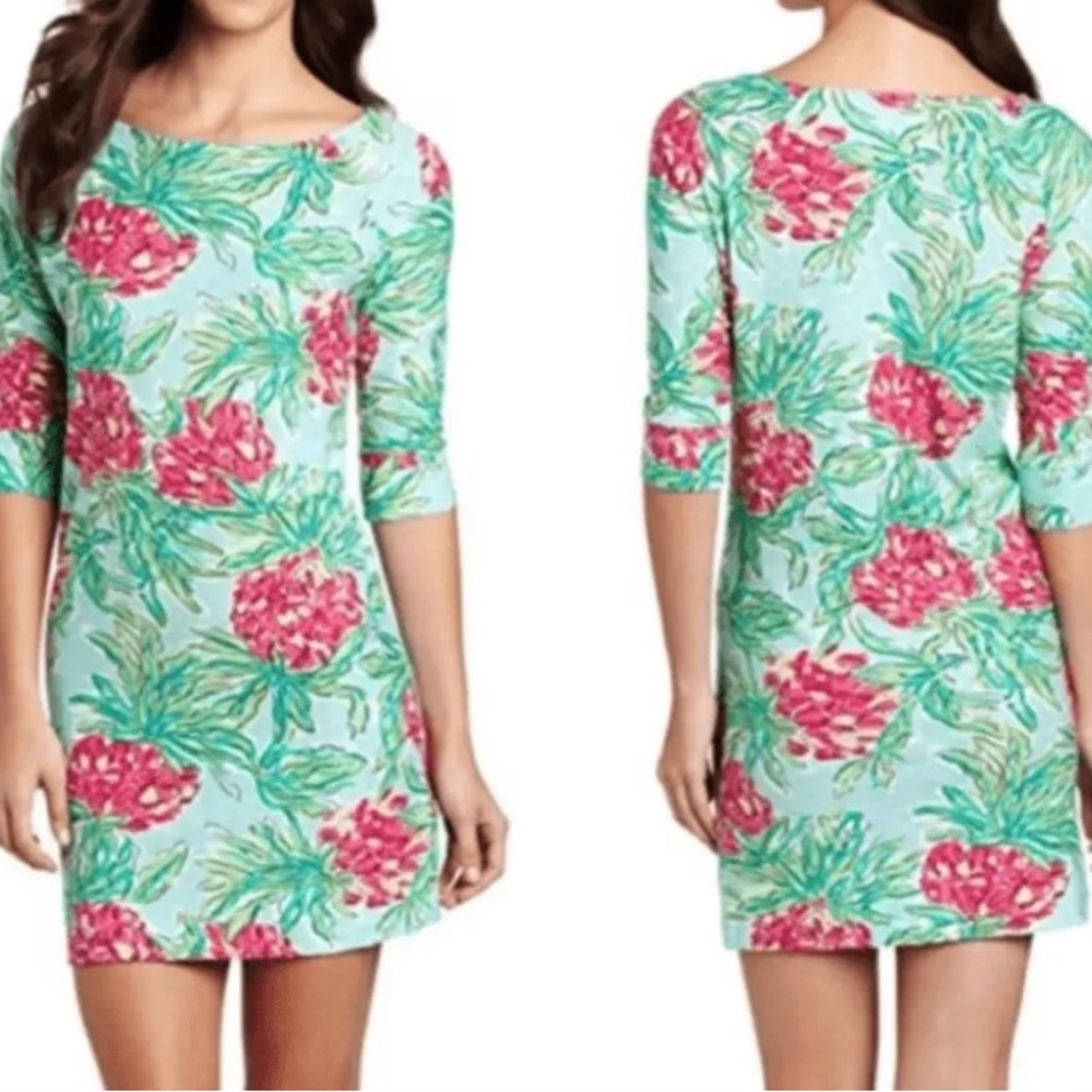 Lilly Pulitzer Cassie Mint Spike the Punch 3/4 Sleeve Sheath Mini Dress,…
